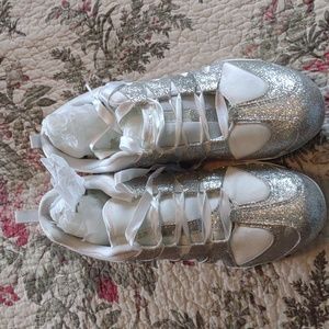 Bebe Sport white bedazzling with silver glitter. Size 10